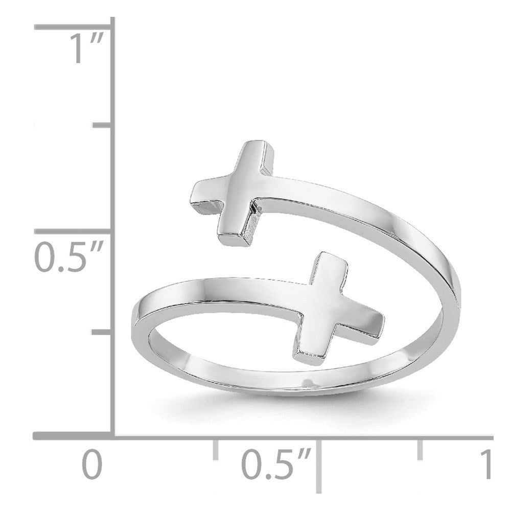 14K Weißgold Ring mit poliertem Doppelkreuz