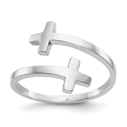 14K Weißgold Ring mit poliertem Doppelkreuz