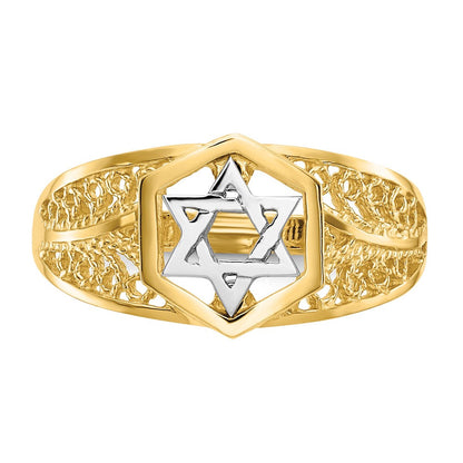 14K Bicolor-Gold Ring mit poliertem Davidstern