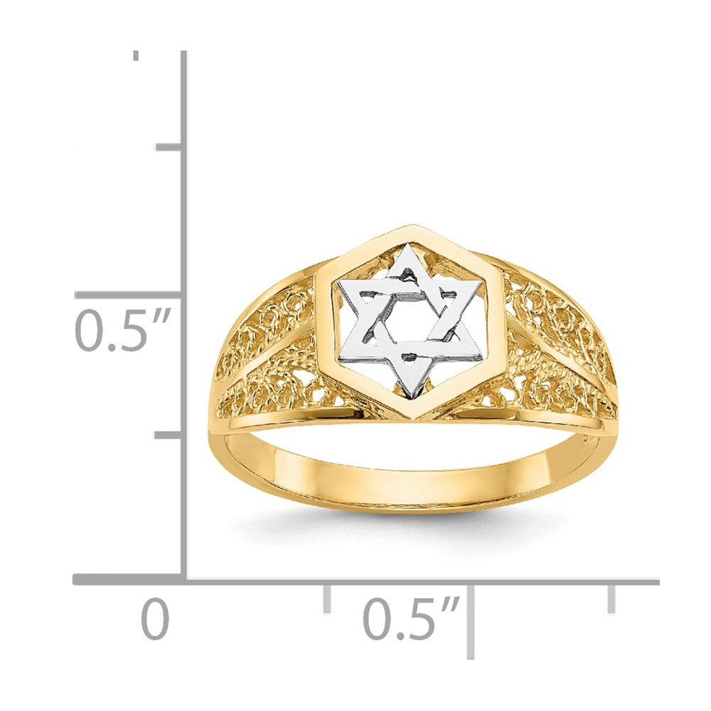 14K Bicolor-Gold Ring mit poliertem Davidstern