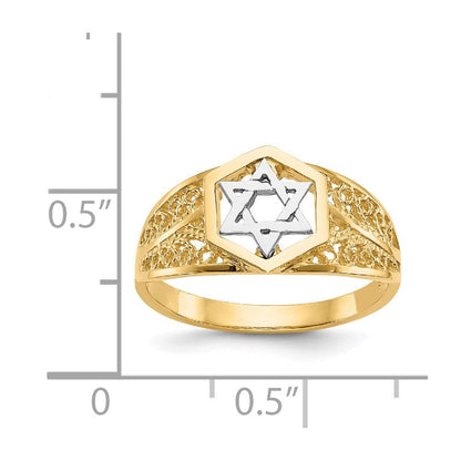 14K Bicolor-Gold Ring mit poliertem Davidstern