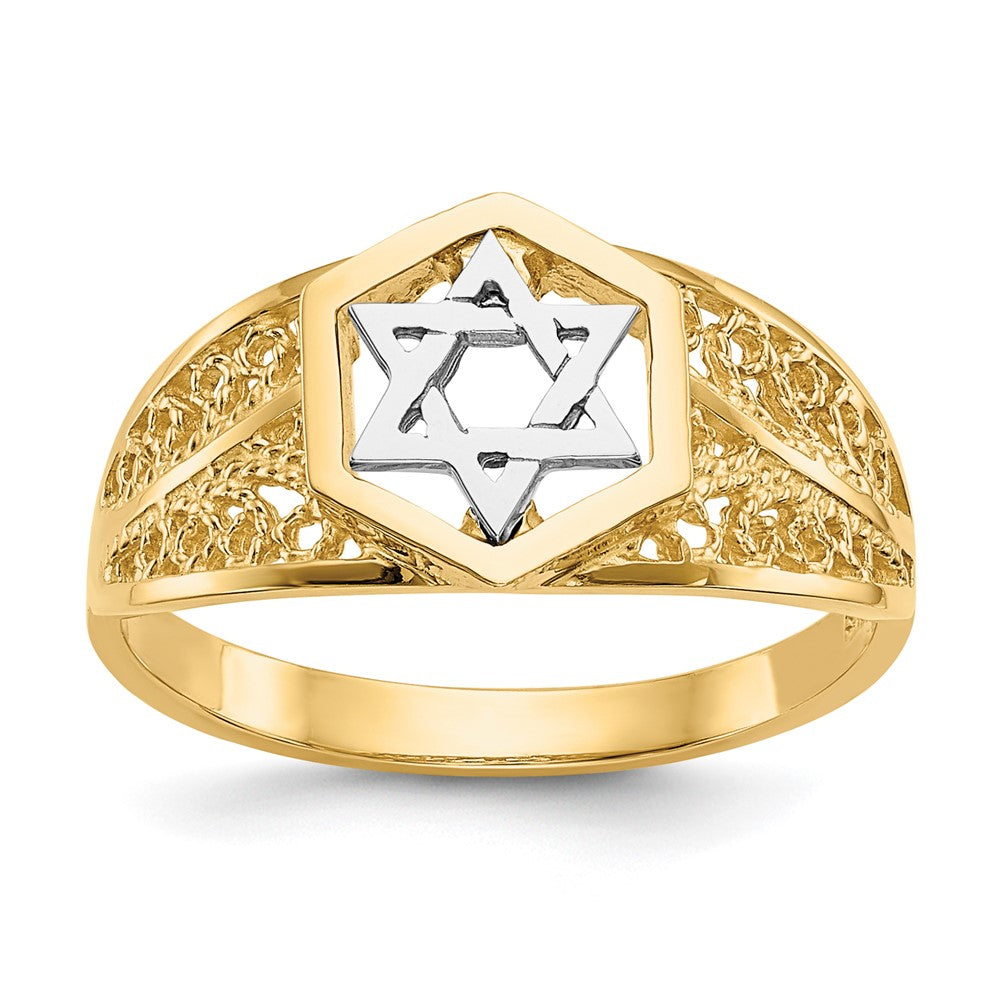 14K Bicolor-Gold Ring mit poliertem Davidstern