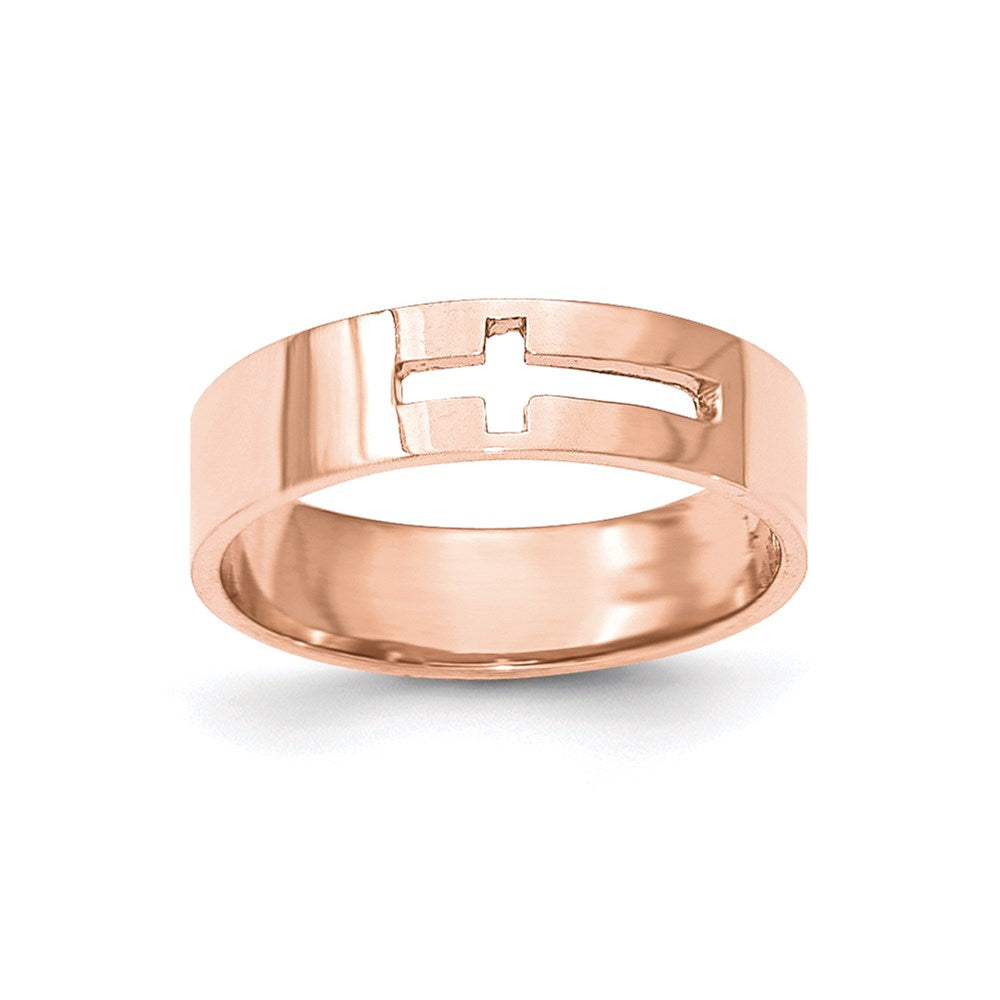 14K Roségold polierter Kreuz-Ring mit Ausschnitt für Herren
