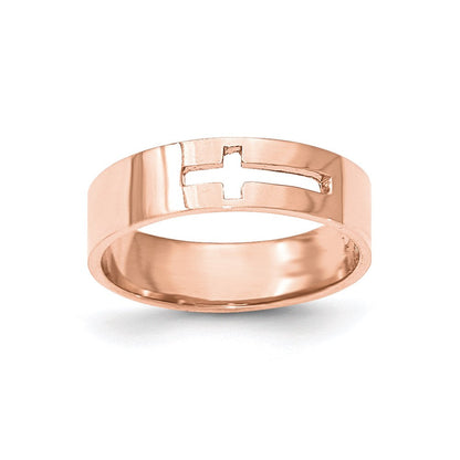 14K Roségold polierter Kreuz-Ring mit Ausschnitt für Herren