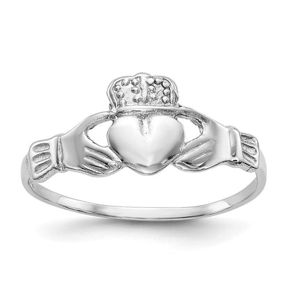 14K Weißgold Claddagh-Ring poliert