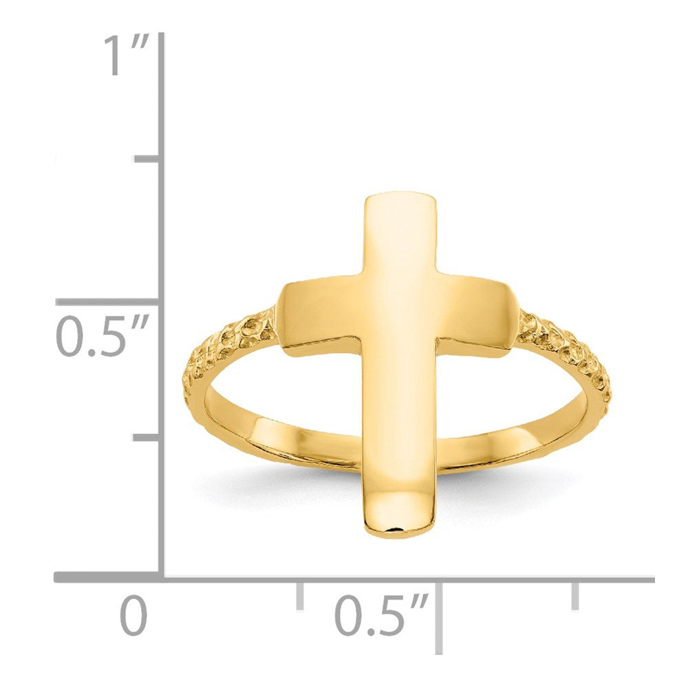 14K Gelbgold Poliertes Strukturiertes Kreuz Ring Wait, let me correct the grammar - the compound noun and adjective endings need adjustment: 14K Gelbgold Poliertes Strukturiertes Kreuzring