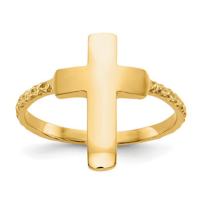 14K Gelbgold Poliertes Strukturiertes Kreuz Ring Wait, let me correct the grammar - the compound noun and adjective endings need adjustment: 14K Gelbgold Poliertes Strukturiertes Kreuzring