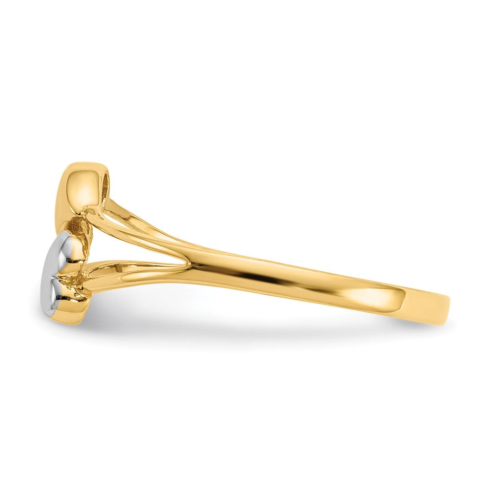 14K Gelbgold mit Rhodium Doppelherz-Ring