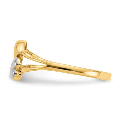 14K Gelbgold mit Rhodium Doppelherz-Ring