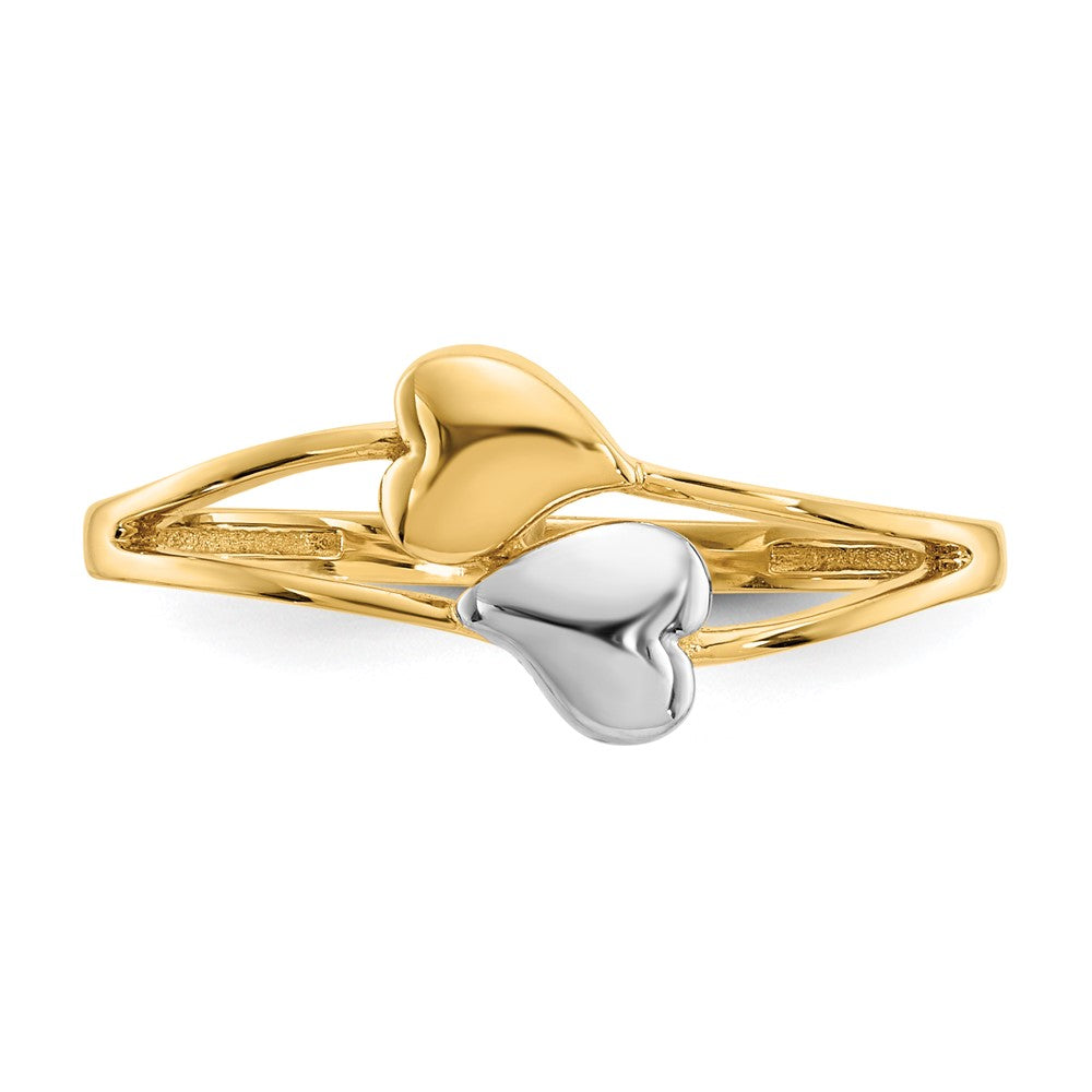 14K Gelbgold mit Rhodium Doppelherz-Ring