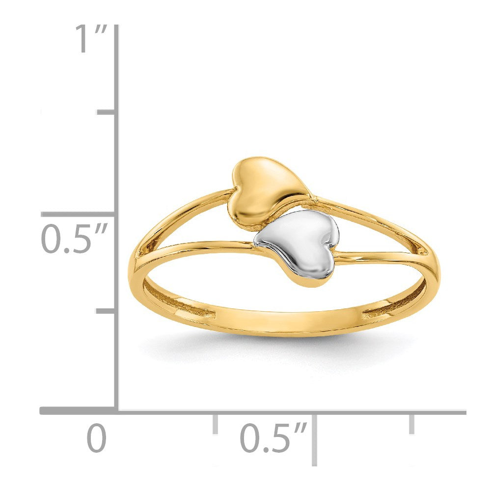 14K Gelbgold mit Rhodium Doppelherz-Ring