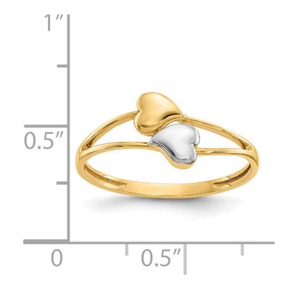 14K Gelbgold mit Rhodium Doppelherz-Ring
