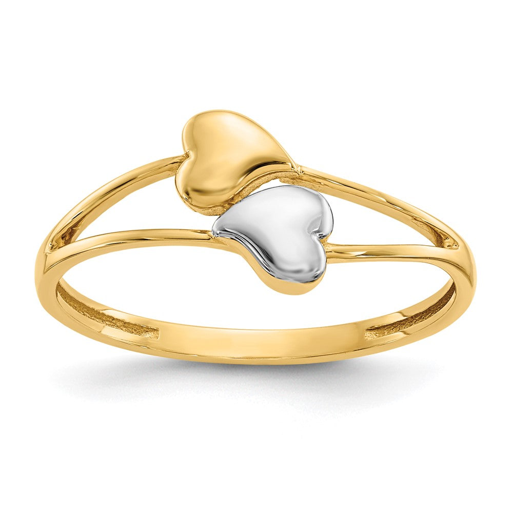 14K Gelbgold mit Rhodium Doppelherz-Ring