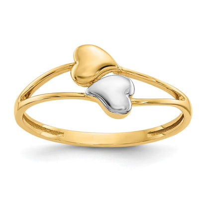 14K Gelbgold mit Rhodium Doppelherz-Ring