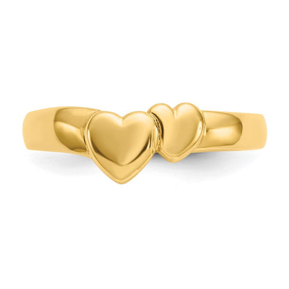 14K Gold Poliert Aneinandergefügte Herzen Ring