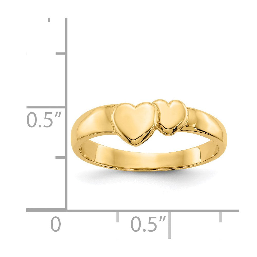 14K Gold Poliert Aneinandergefügte Herzen Ring