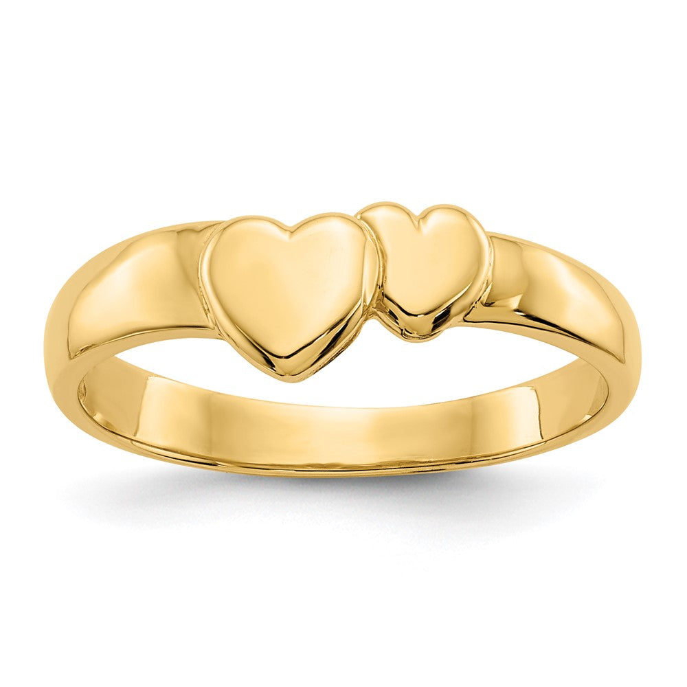 14K Gold Poliert Aneinandergefügte Herzen Ring