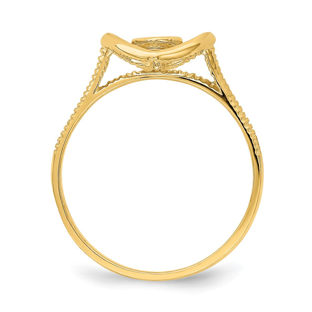 14K Gold polierter Ring mit strukturiertem Herz in Herzrahmen