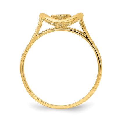 14K Gold polierter Ring mit strukturiertem Herz in Herzrahmen