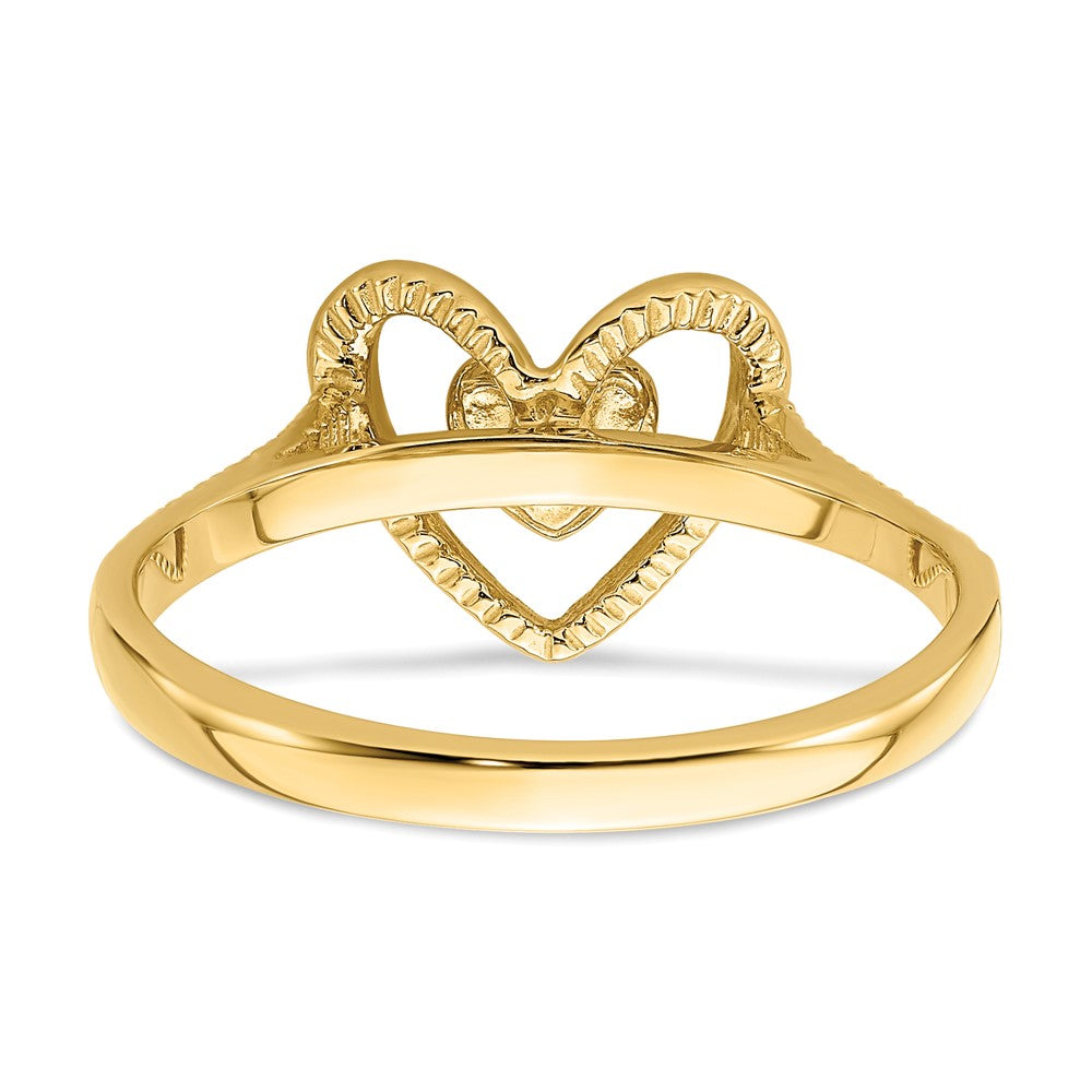 14K Gold polierter Ring mit strukturiertem Herz in Herzrahmen