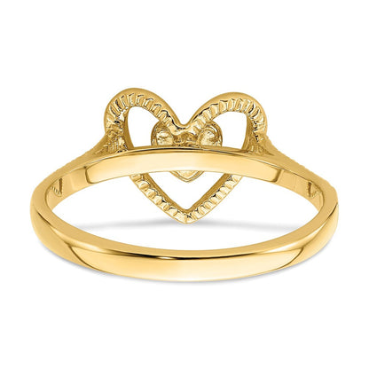 14K Gold polierter Ring mit strukturiertem Herz in Herzrahmen