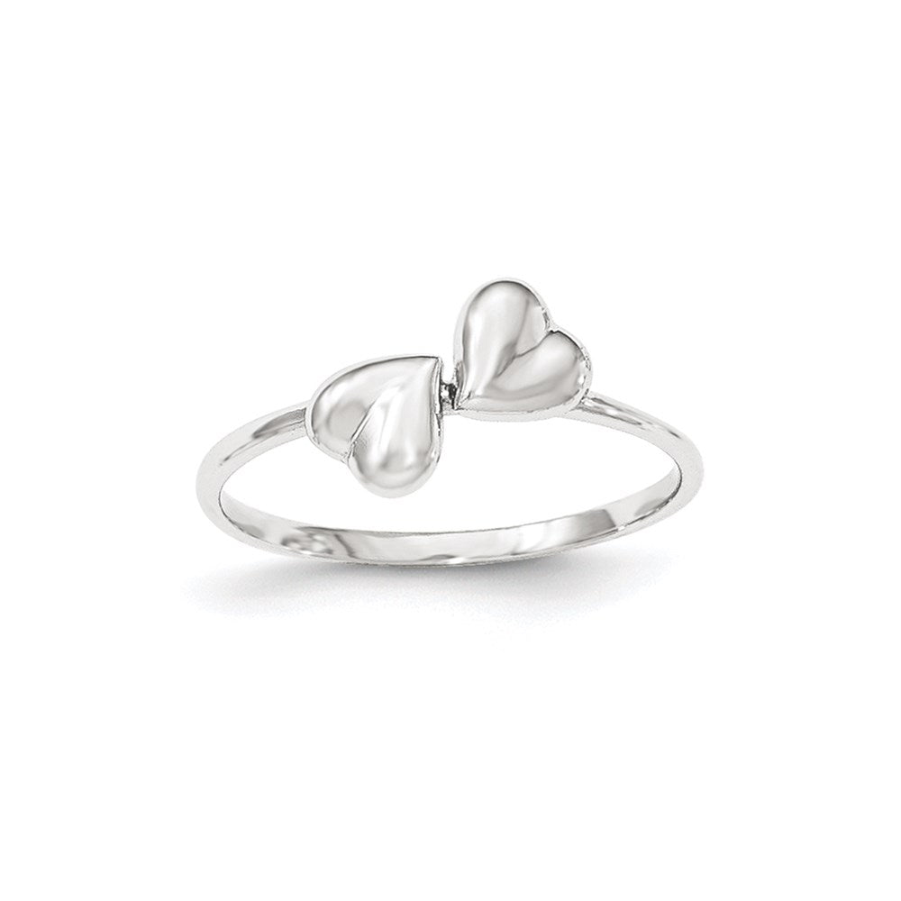 14K Weißgold Ring mit polierten Herzen
