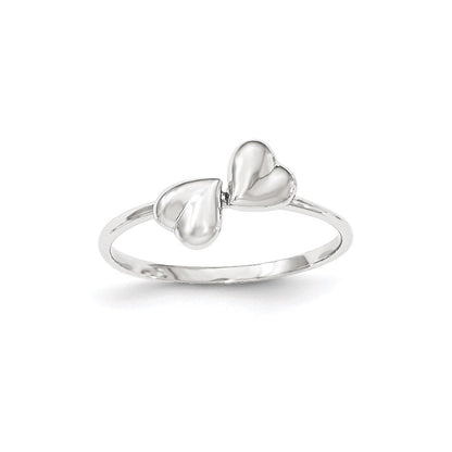 14K Weißgold Ring mit polierten Herzen