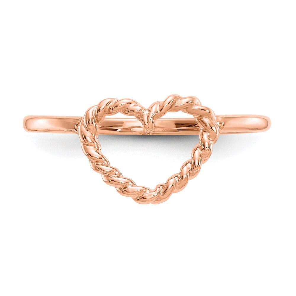 14K Roségold Poliert & Strukturiert Herz Ring