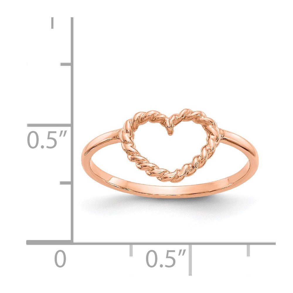 14K Roségold Poliert & Strukturiert Herz Ring