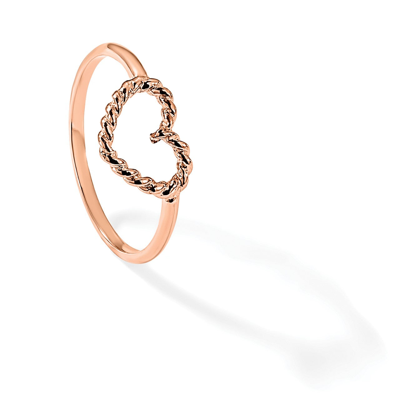 14K Roségold Poliert & Strukturiert Herz Ring