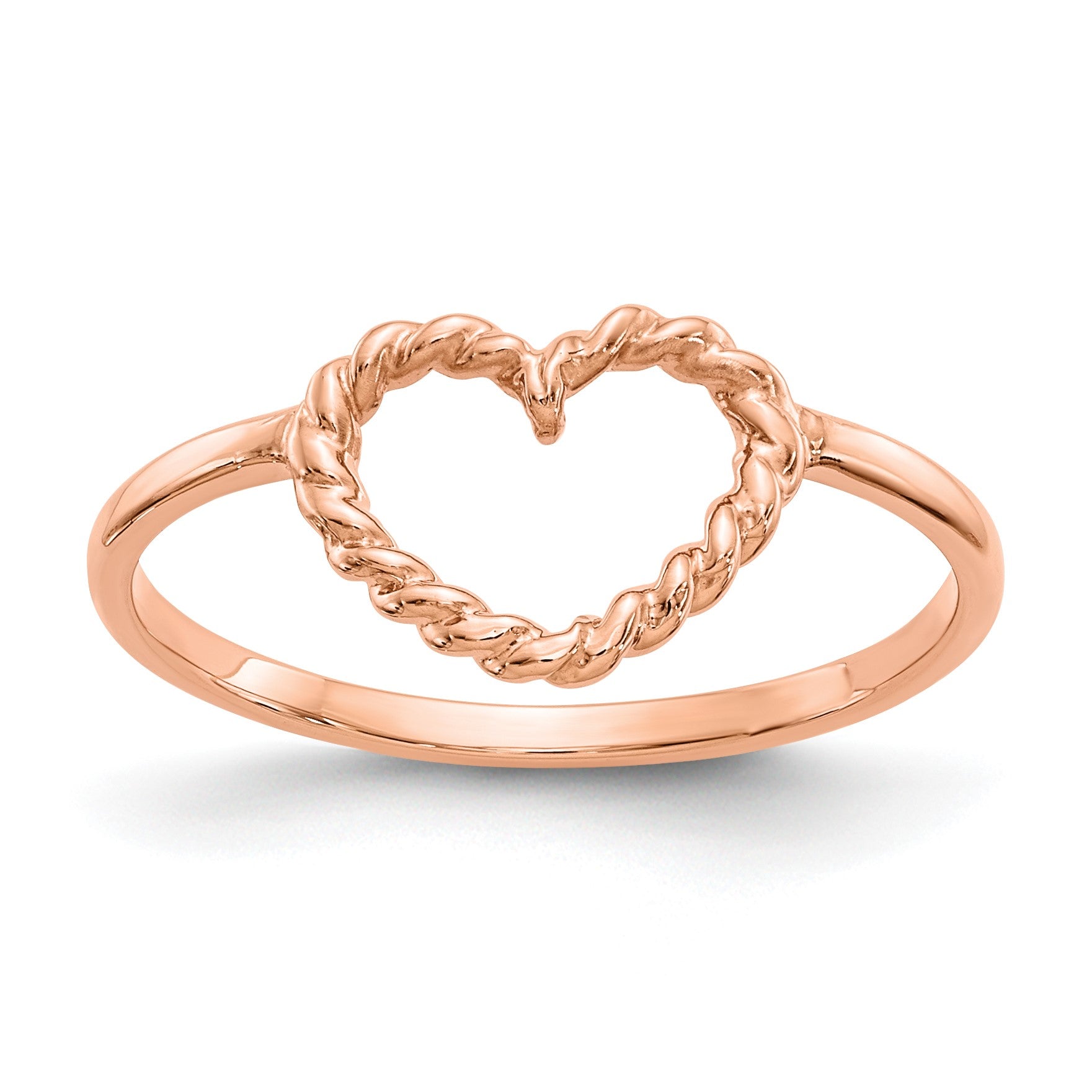 14K Roségold Poliert & Strukturiert Herz Ring
