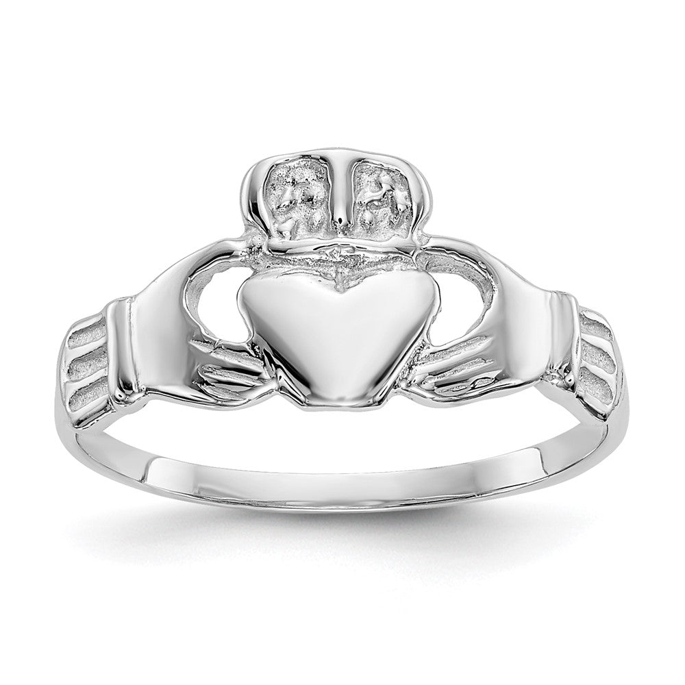 14K Weißgold polierter Claddagh-Ring