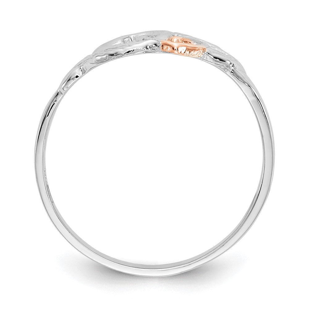 14K Weiß- und Roségold-plattierter polierter Ring mit Herzen und Blättern
