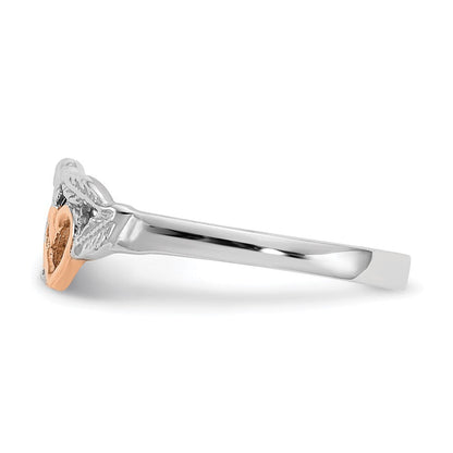 14K Weiß- und Roségold-plattierter polierter Ring mit Herzen und Blättern