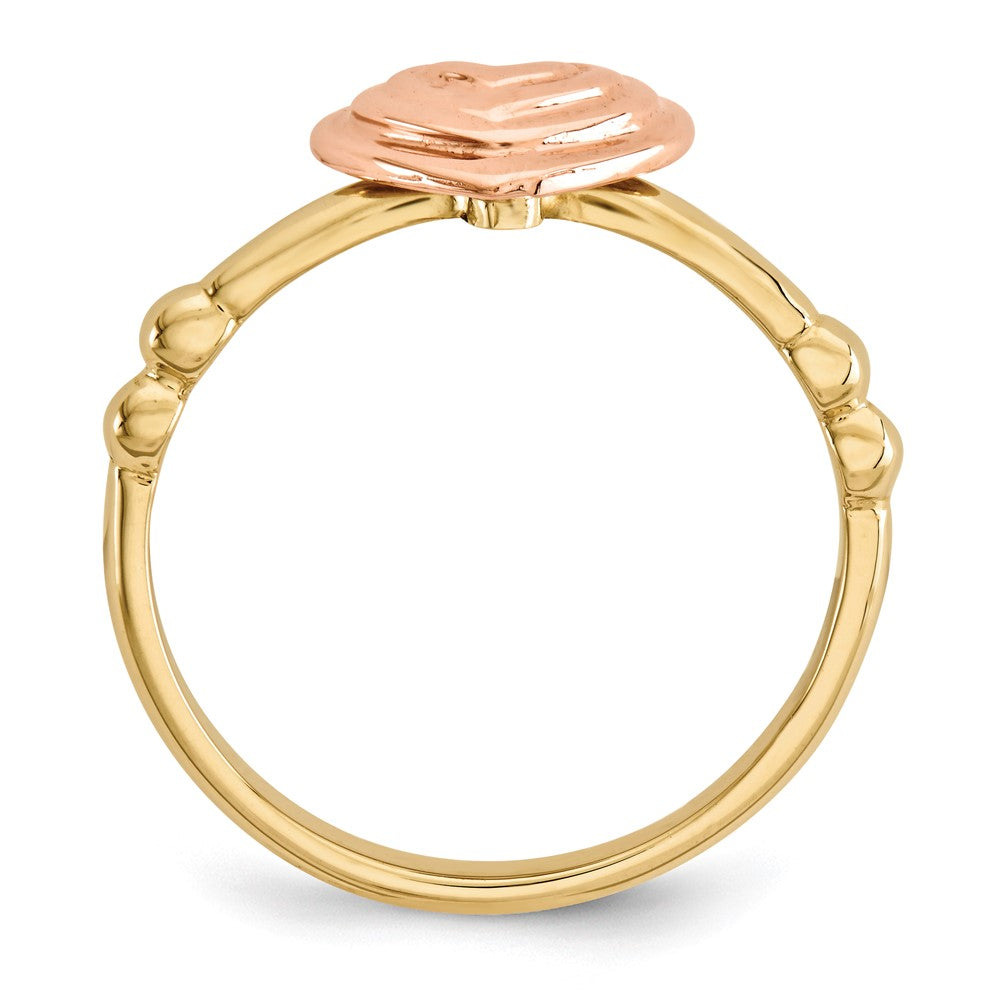 14K Two-Tone Gold Ring mit poliertem Herz, Rosé