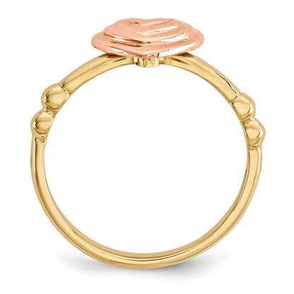 14K Two-Tone Gold Ring mit poliertem Herz, Rosé