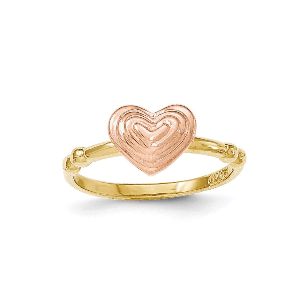 14K Two-Tone Gold Ring mit poliertem Herz, Rosé