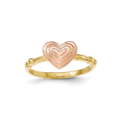 14K Two-Tone Gold Ring mit poliertem Herz, Rosé