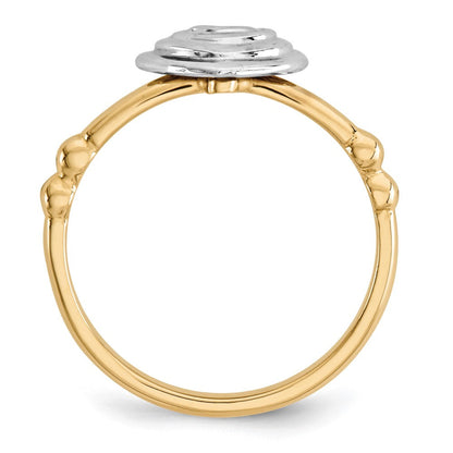 14K Bicolor-Gold Ring mit weiß-poliertem Herz