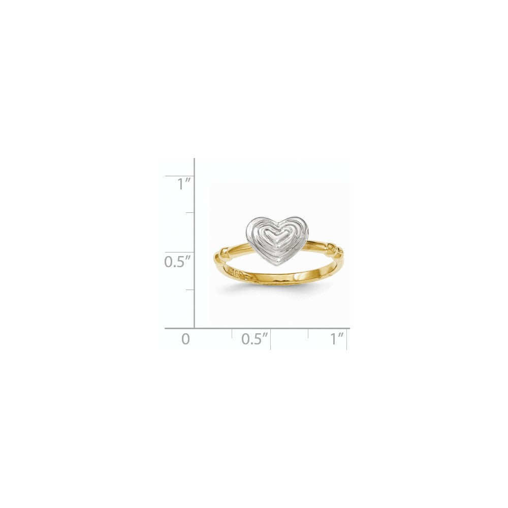 14K Bicolor-Gold Ring mit weiß-poliertem Herz