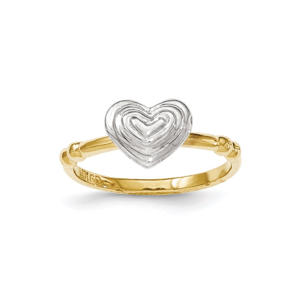 14K Bicolor-Gold Ring mit weiß-poliertem Herz