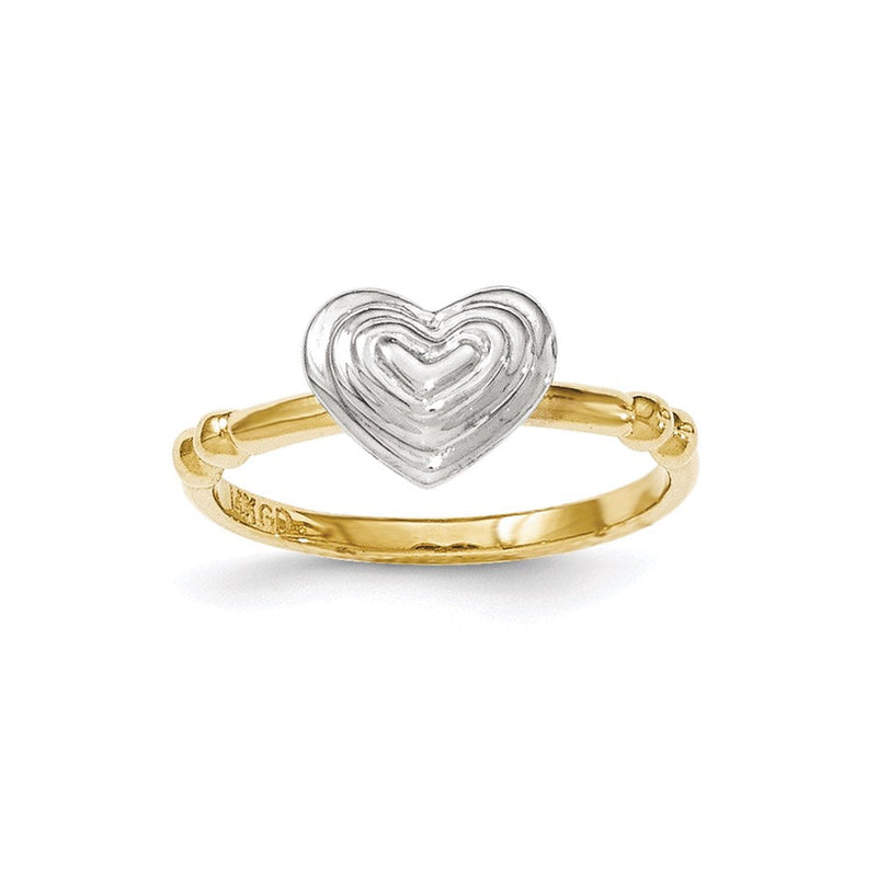 14K Bicolor-Gold Ring mit weiß-poliertem Herz