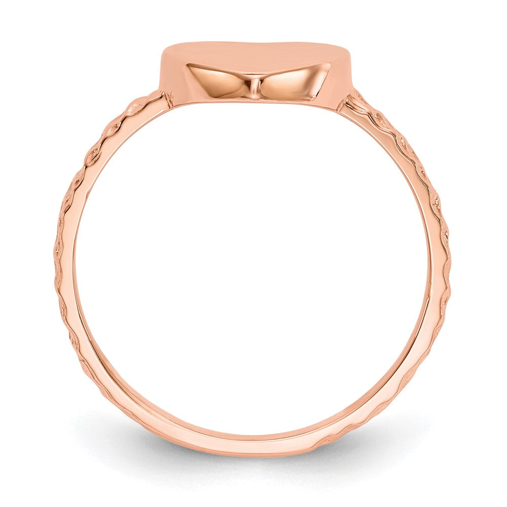 14K Roségold Polierter Strukturierter Herzring