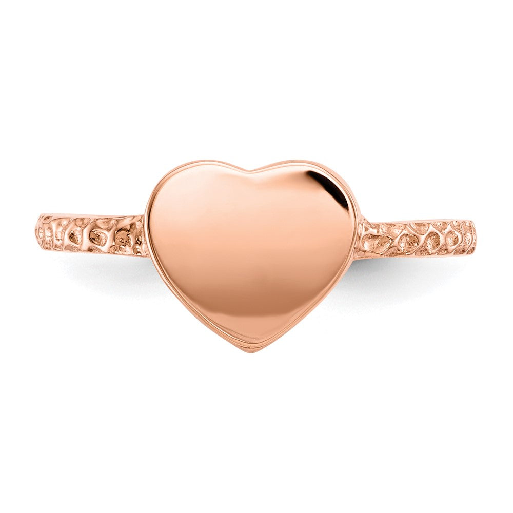 14K Roségold Polierter Strukturierter Herzring