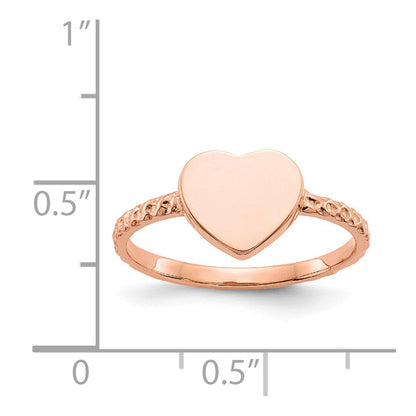 14K Roségold Polierter Strukturierter Herzring