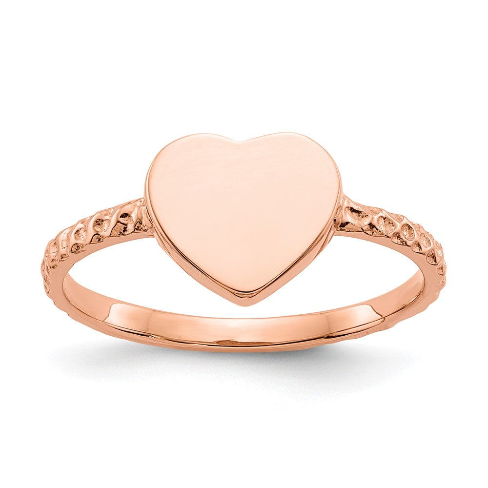 14K Roségold Polierter Strukturierter Herzring