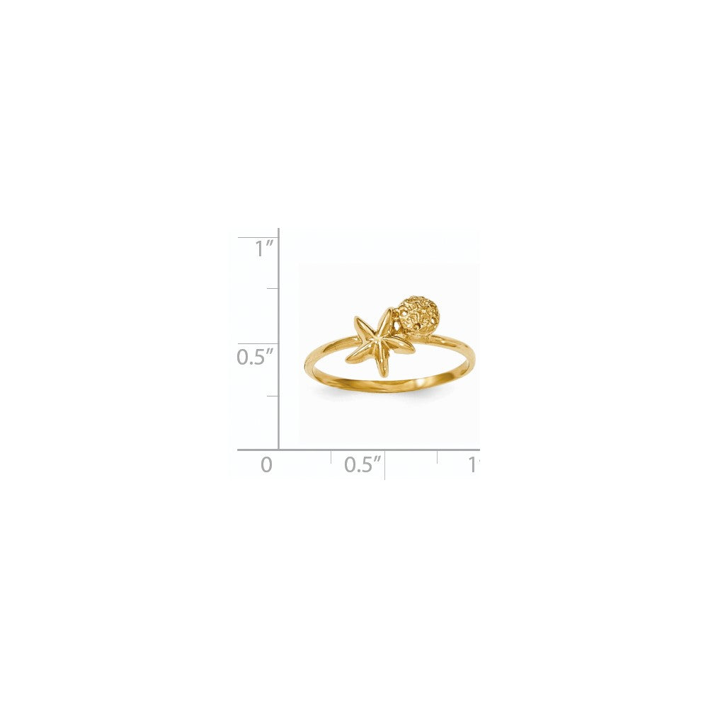 14K Gelbgold Ring mit poliertem Seestern- und Sanddollar-Motiv