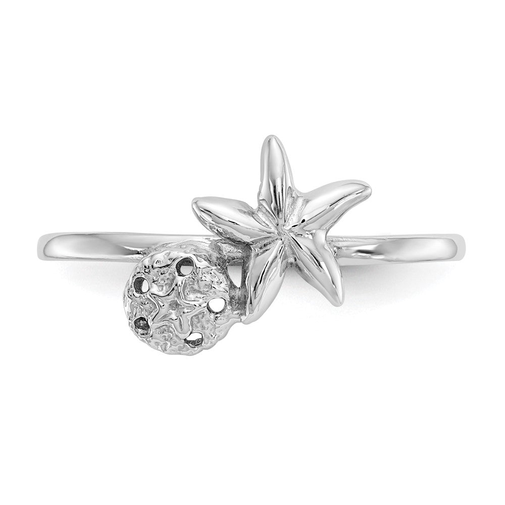 14K Weißgold Ring mit Seestern und Sanddollar, poliert