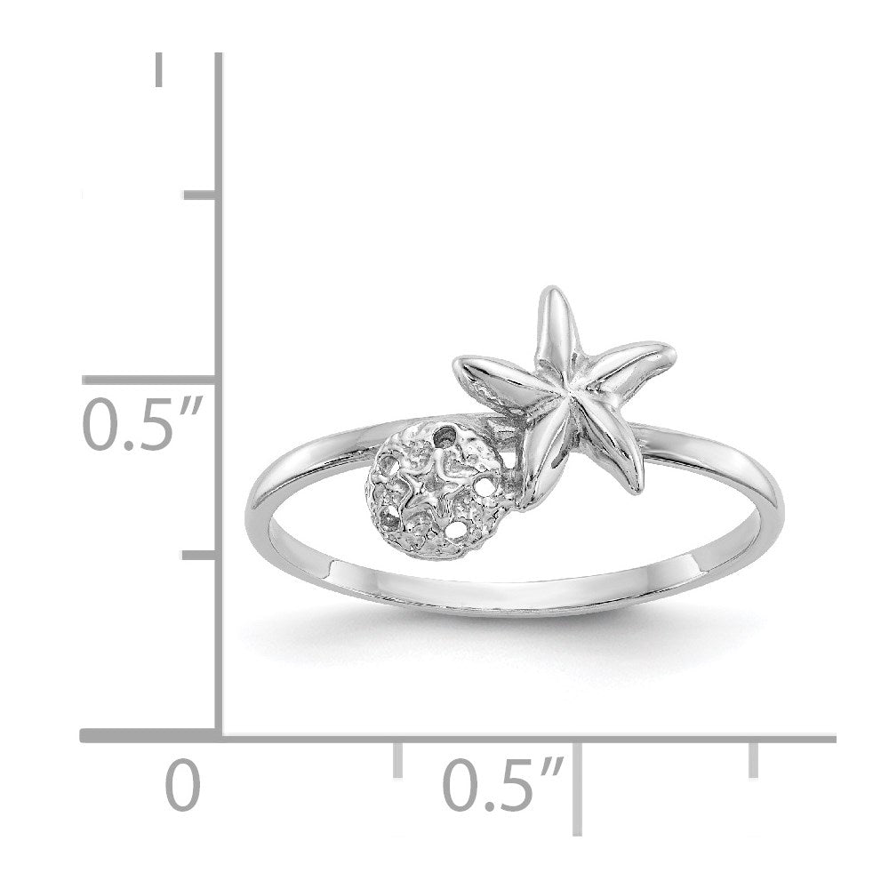 14K Weißgold Ring mit Seestern und Sanddollar, poliert