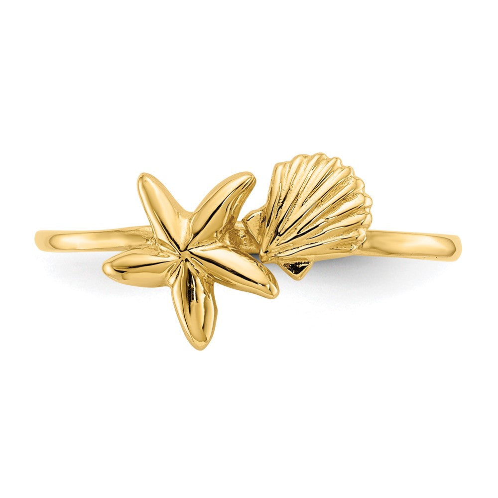 14K Gelbgold Ring mit poliertem Muschel- und Seesternmotiv
